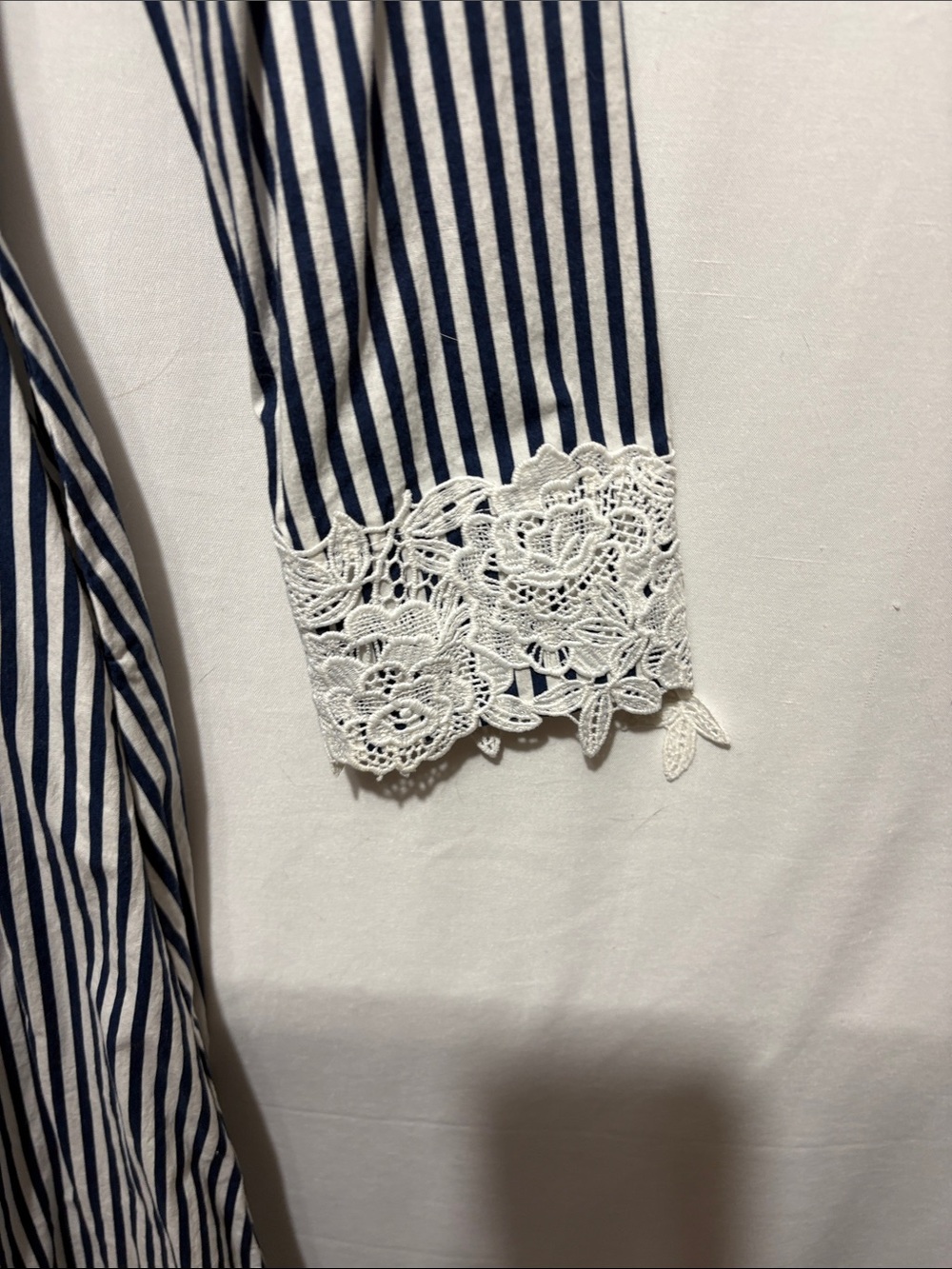 Dainty Jewells Navy & White Striped Lace-Trim Shirt Dress - Picture 9 of 10